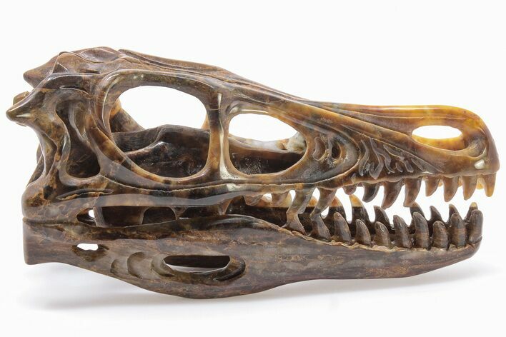 Carved Pietersite Dinosaur Skull - Very Chatoyant #199473